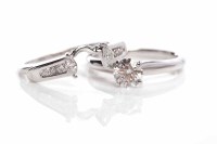 Lot 1 - DIAMOND SOLITAIRE RING AND WEDDING BAND the...
