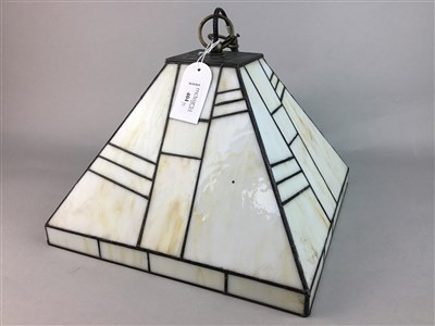 Lot 404 - A TIFFANY STYLE GLASS SHADE AND OTHER SHADES