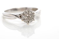Lot 4 - DIAMOND CLUSTER RING of floral form, the seven...
