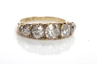 Lot 8 - DIAMOND FIVE STONE RING set with graduated old...