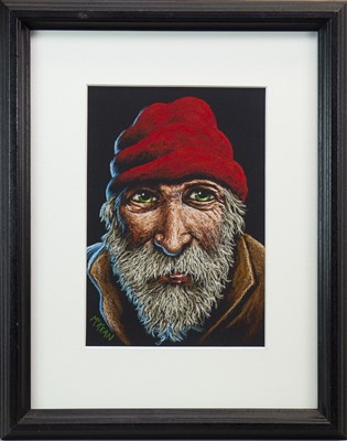 Lot 538 - TRAWLER MAN WEARING A RED HAT, A PASTEL BY GRAHAM MCKEAN