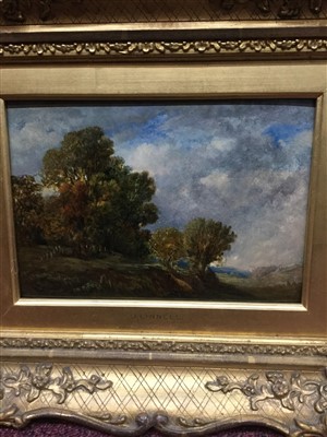 Lot 456 - LANDSCAPE WITH TREES, AN OIL BY JOHN LINNELL