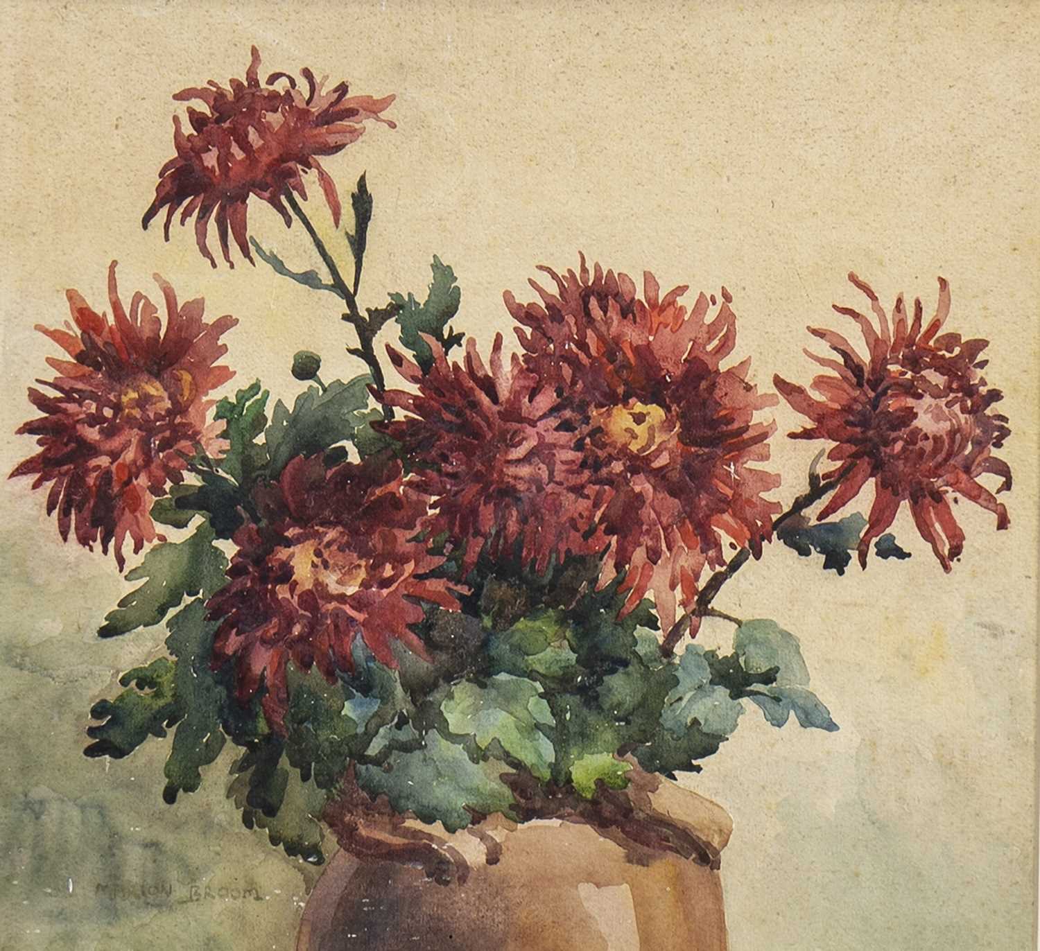 Lot 606 - CHRYSANTHEMUMS, A WATERCOLOUR BY MARION BLOOM