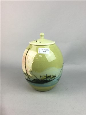 Lot 433 - A CERAMIC GINGER JAR BY MARTIN BOYD WITH A VASE AND A GOUDA CANDLESTICK
