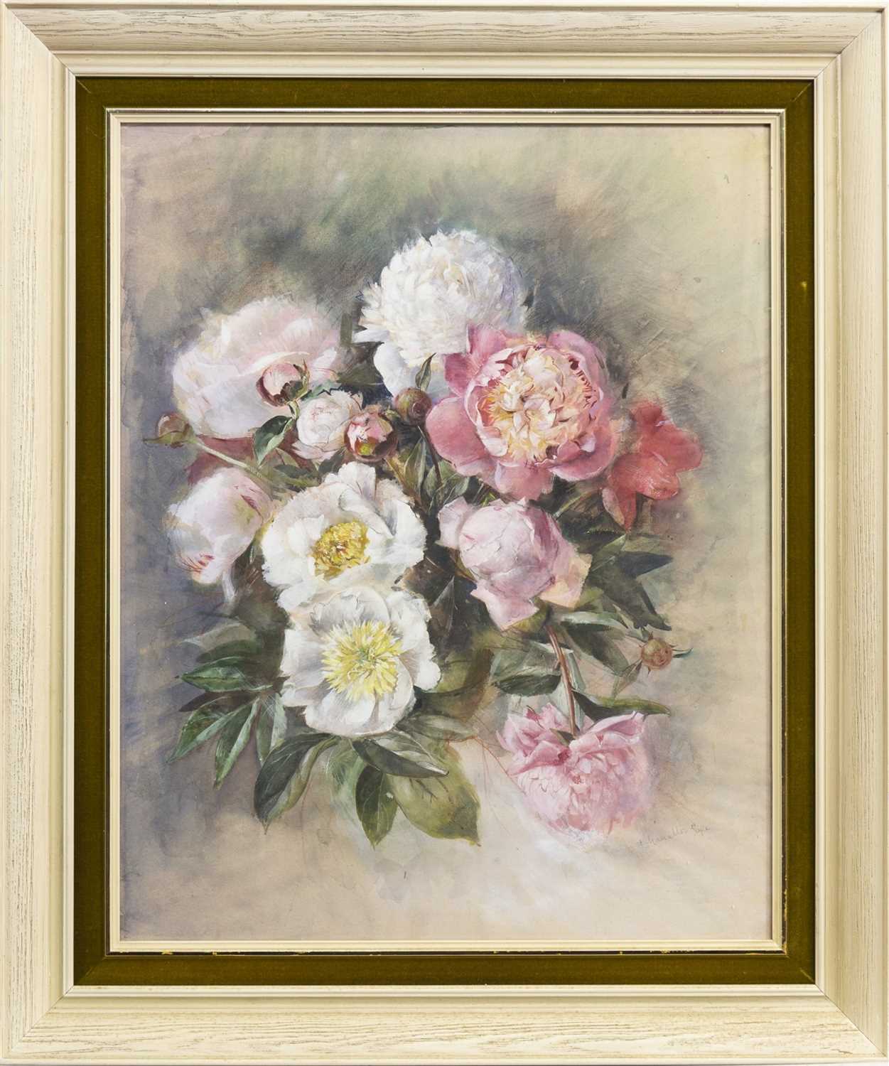 Lot 612 - PINK AND WHITE FLOWERS, A MIXED MEDIA BY HILDA CHANCELLOR POPE