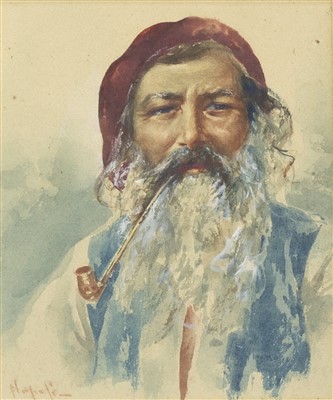 Lot 86 - STUDY OF A MAN WITH PIPE, A WATERCOLOUR