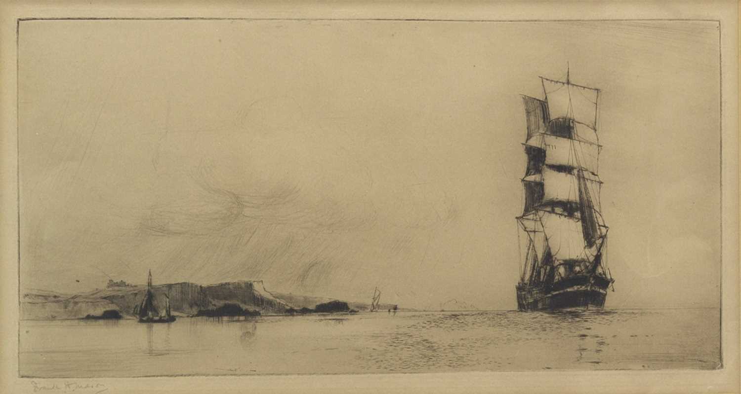 Lot 616 - SAILING SHIP OFFSHORE, AN ETCHING BY FRANK HENRY MASON