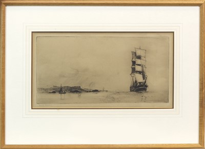 Lot 616 - SAILING SHIP OFFSHORE, AN ETCHING BY FRANK HENRY MASON