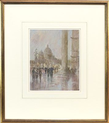 Lot 620 - WET EVENING ON THE MOLO, A PASTEL BY BRIAN LINDLEY