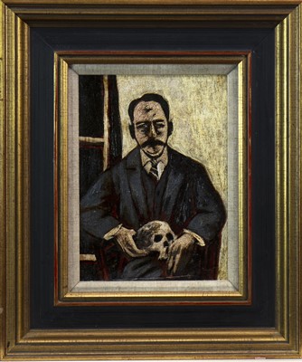 Lot 514 - FATHER AND SKULL, AN OIL BY STUART MACKENZIE
