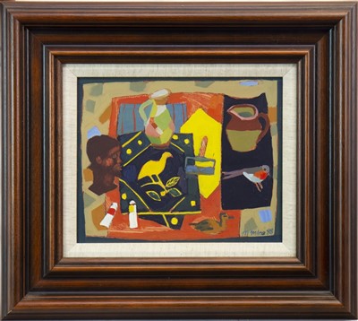 Lot 529 - TABLE TOP STILL LIFE, AN OIL BY MAGGIE MILNE