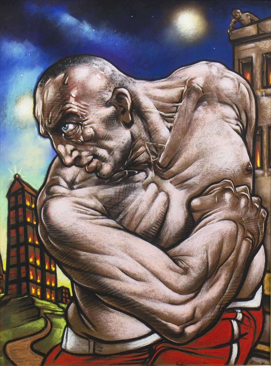 Lot 573 - GALLOWGATE GLADIATOR, A PASTEL BY PETER HOWSON