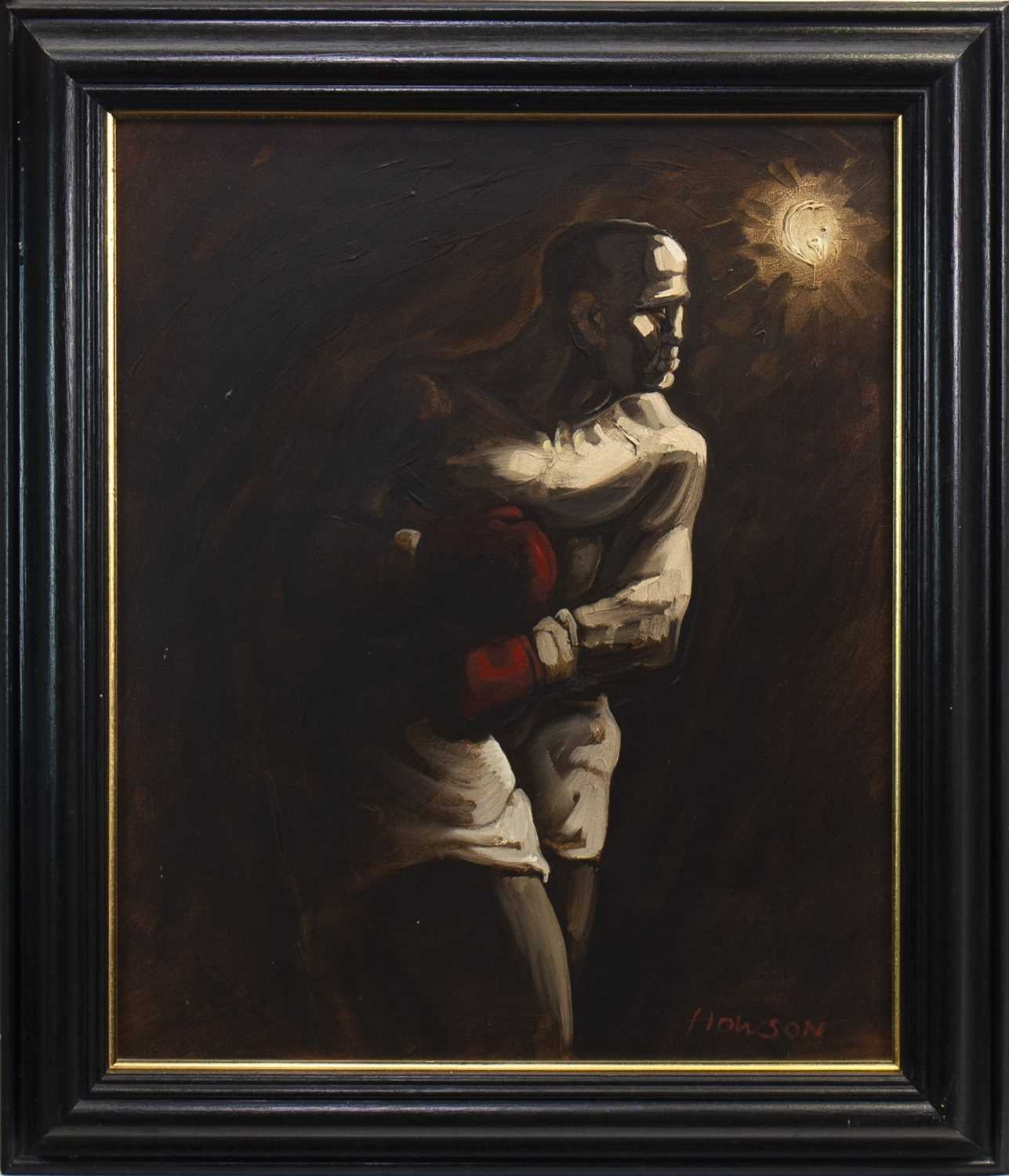 Lot 574 - THE PUGILIST, AN OIL BY PETER HOWSON