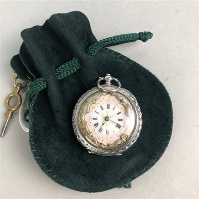 Lot 55 - A LADY'S SILVER CASED FOB WATCH