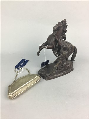 Lot 75 - A SMALL BISQUE HEADED DOLL, ANOTHER DOLL, AN EVENING PURSE AND A 'MARLEY' HORSE
