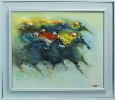 Lot 629 - THE FINISH LINE, AN OIL BY ARMOND LOURENCO