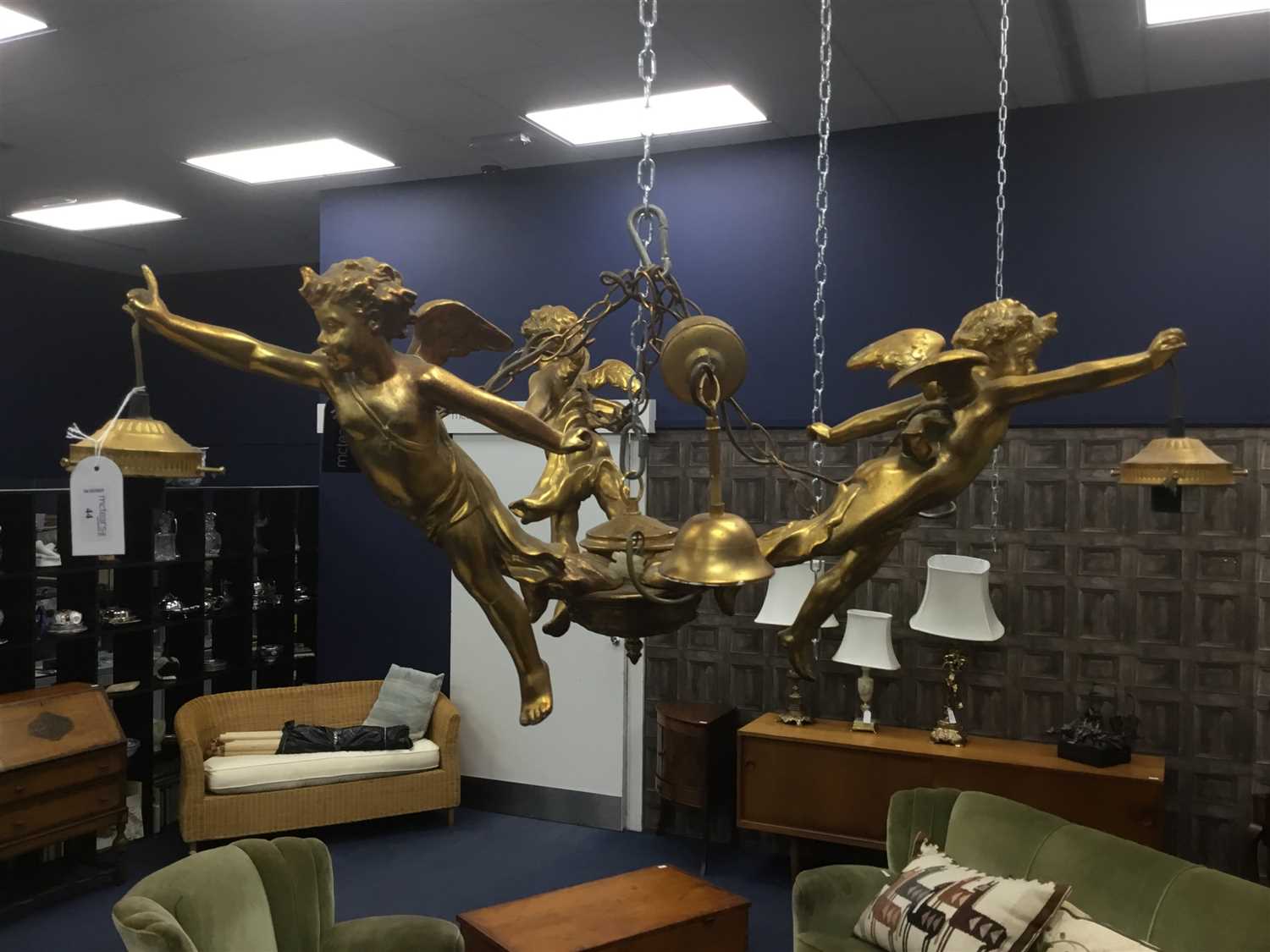 Lot 44 - A GILT RESIN FIGURAL CHANDELIER WITH THREE WALL LIGHTS