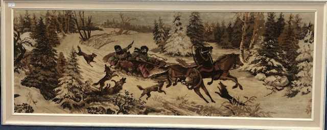Lot 39 - A LARGE EMBROIDERED PANEL OF A HUNTING SCENE
