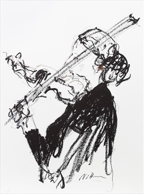 Lot 704 - THE MUSICIAN, A CHARCOAL SKETCH BY NAEL HANNA