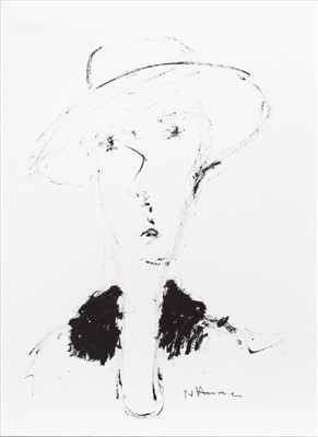 Lot 87 - MAN IN HAT II, A CHARCOAL SKETCH BY NAEL HANNA