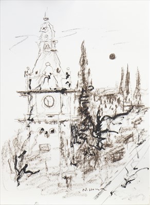 Lot 706 - ARCHITECTURAL STUDY, A CHARCOAL BY NAEL HANNA