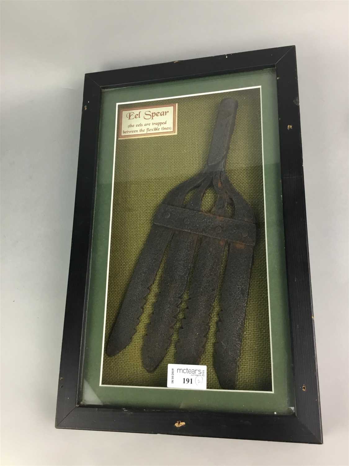 Lot 191 - A FRAMED EEL SPEAR AND POACHERS GAFF