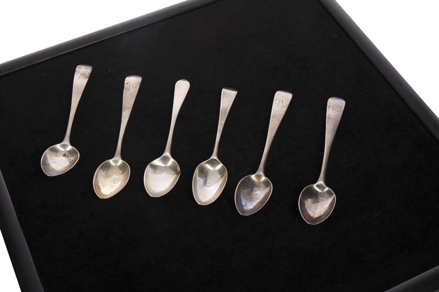 Lot 802 - A SET OF FOUR 19TH CENTURY SCOTTISH PROVINCIAL SILVER TEASPOONS ALONG WITH TWO OTHERS