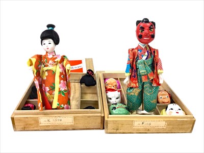 Lot 1064 - A JAPANESE KATSURANINGYO DOLL WITH SIX WIGS AND ANOTHER DOLL WITH MASKS