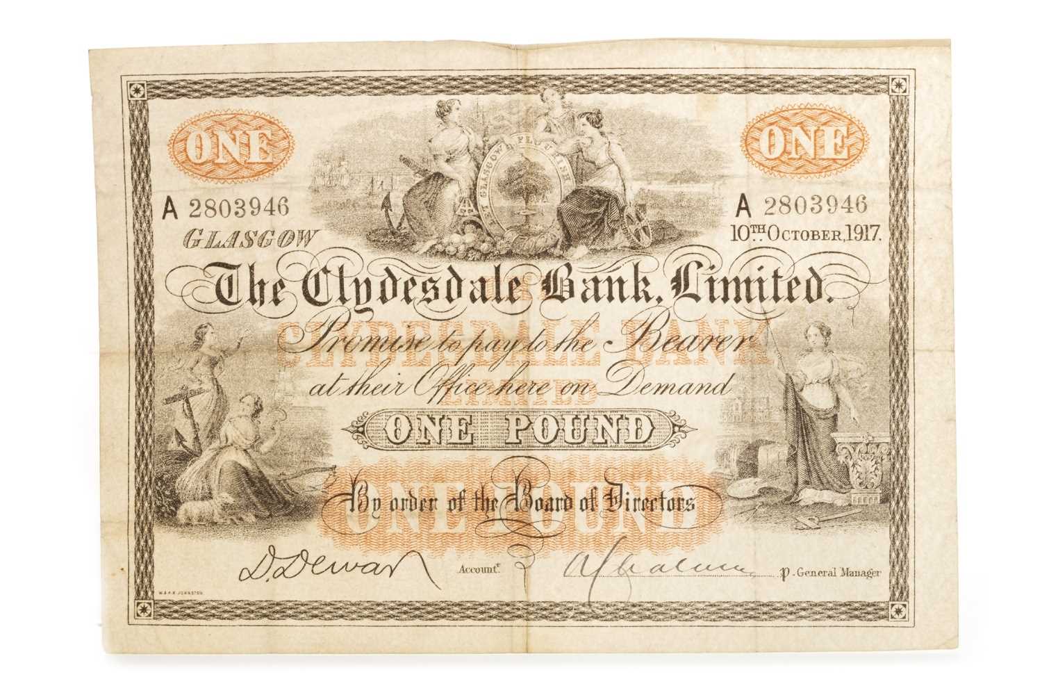 Lot 555 - A THE CLYDESDALE BANK LIMITED £1 1917