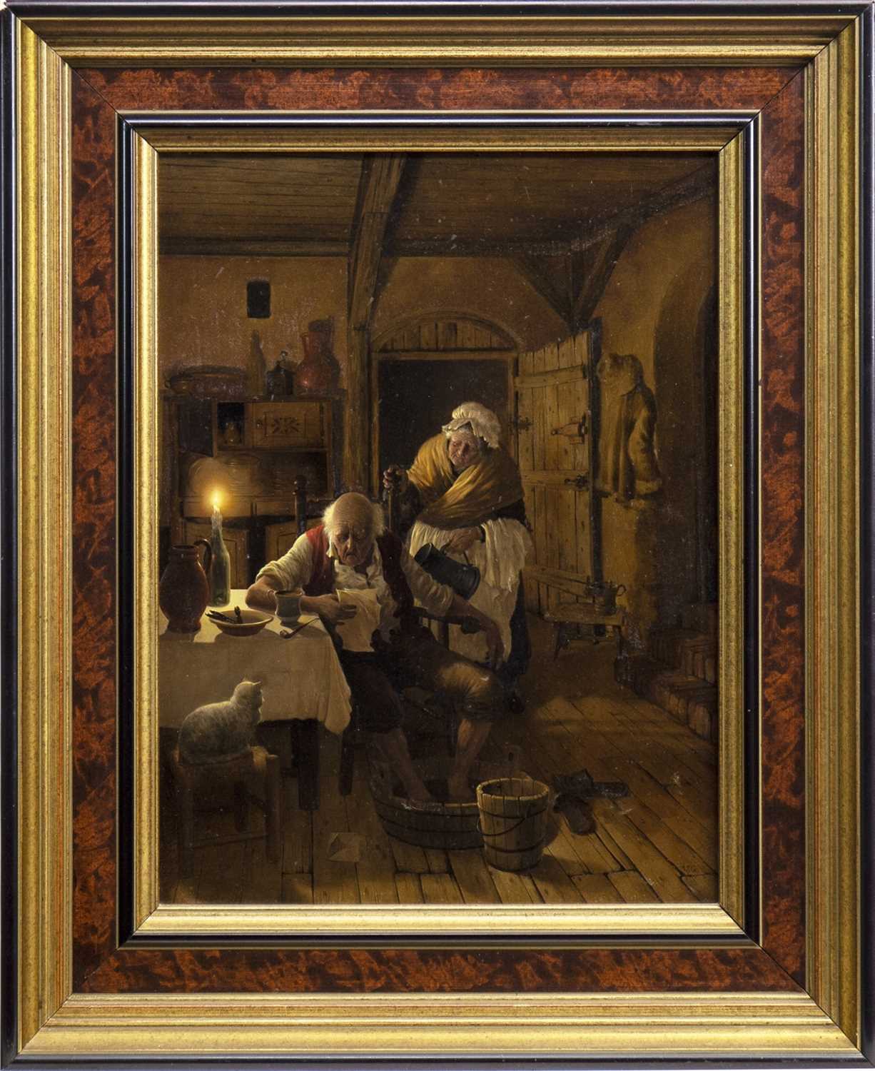 Lot 498 - ELDERLY COUPLE BY CANDLELIGHT, AN OIL