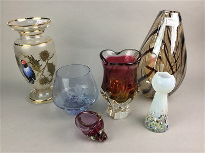 Lot 24 - A LOT OF EIGHT CONTEMPORARY GLASS VASES AND A DECANTER