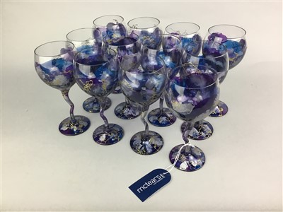 Lot 115 - A SET OF TWELVE COLOURED WINE GLASSES AND OTHER GLASSES