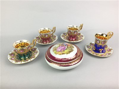 Lot 117 - A LIMOGES TRINKET BOX AND COVER AND CERAMIC TEA WARE
