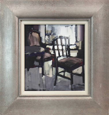 Lot 718 - CHAIRS AND WINDOW SEAT, AN OIL BY ETHEL WALKER