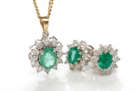 Lot 45 - EMERALD AND DIAMOND CLUSTER PENDANT WITH...