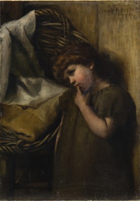 Lot 495 - YOUNG CHILD HIDING, AN OIL