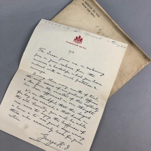 Lot 18 A WWI PRISONER OF WAR WELCOME HOME LETTER