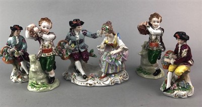 Lot 126 - A SITZENDORF FIGURE GROUP OF A COUPLE COURTING ALONG WITH WITH FOUR SITZENDORF FIGURES