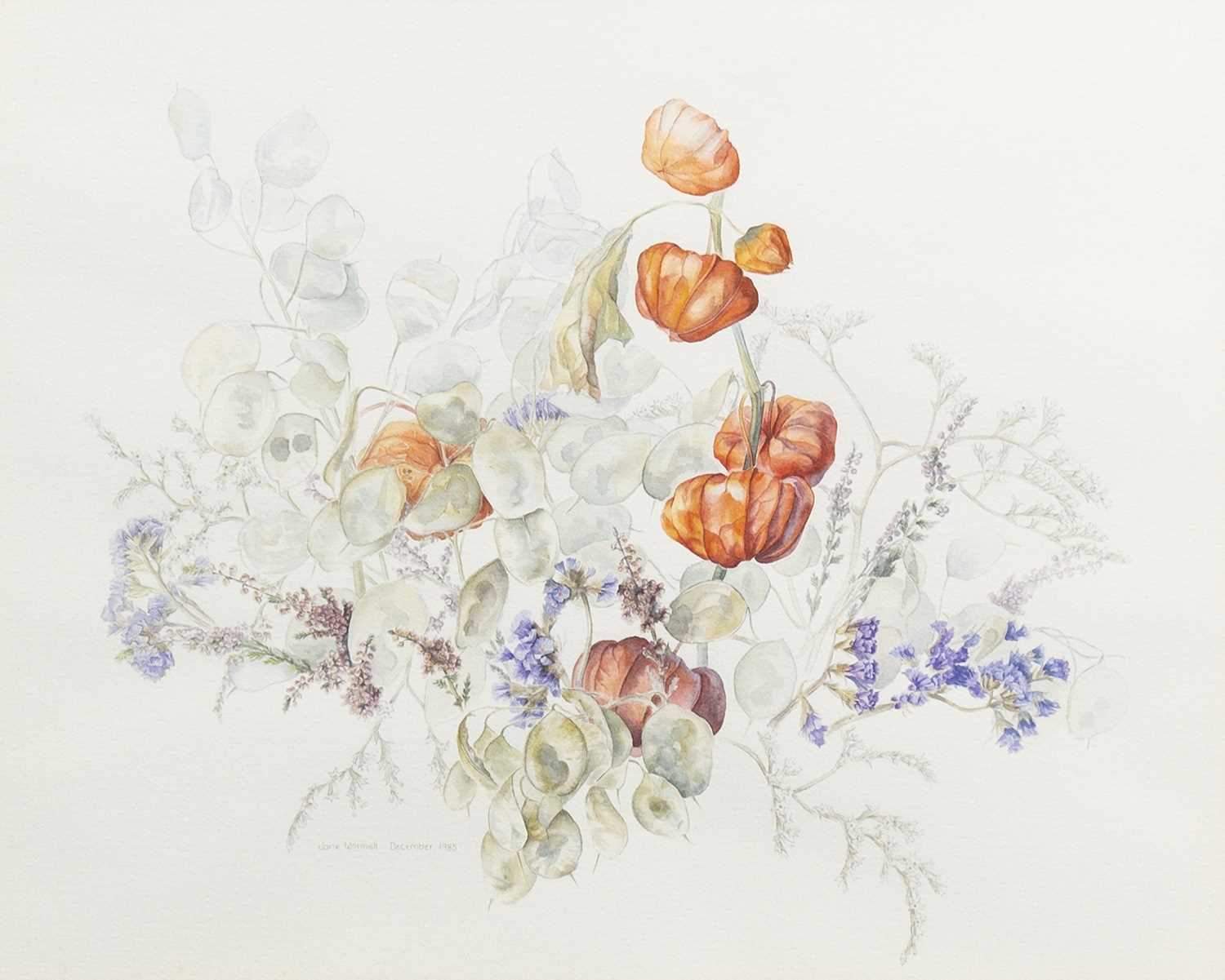 Lot 642 - FLORAL STILL LIFE, A WATERCOLOUR BY JANE WORMELL