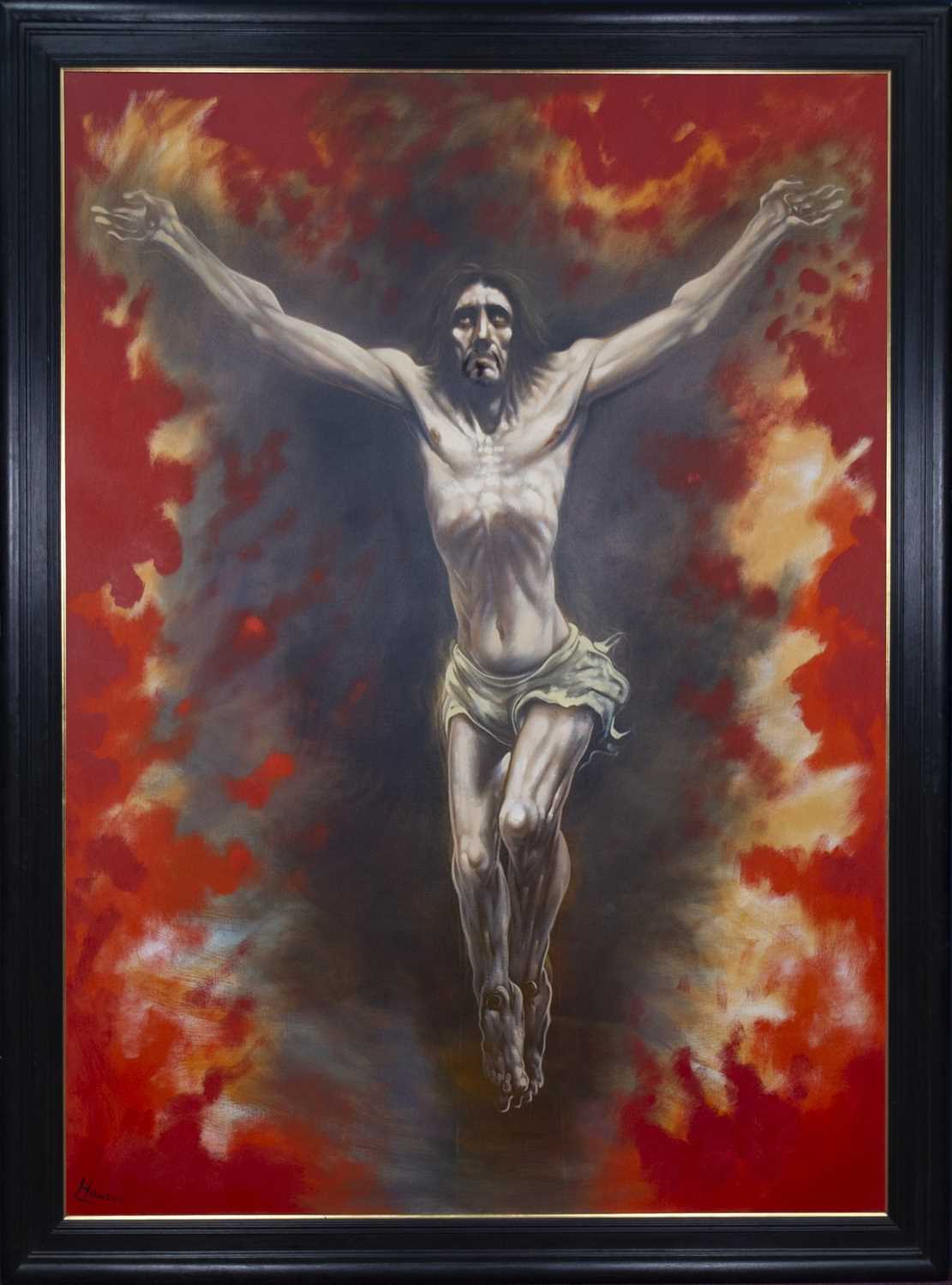 Lot 600 - CRUCIFIXION, AN OIL BY PETER HOWSON