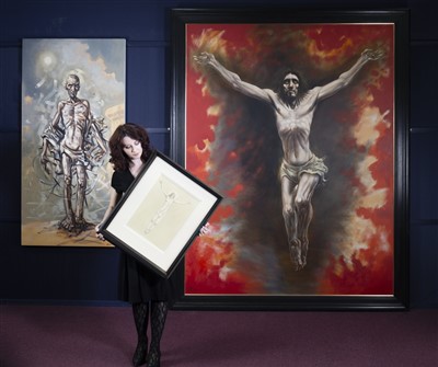 Lot 600 - CRUCIFIXION, AN OIL BY PETER HOWSON