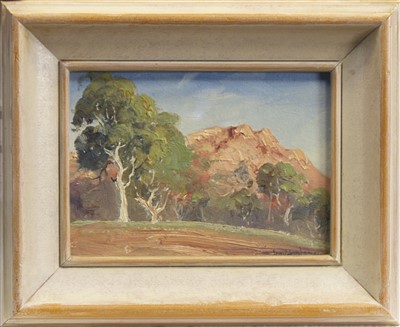 Lot 141 - GHOST GUMS AT TEMPLE BAR, AN OIL BY LEONARD LONG