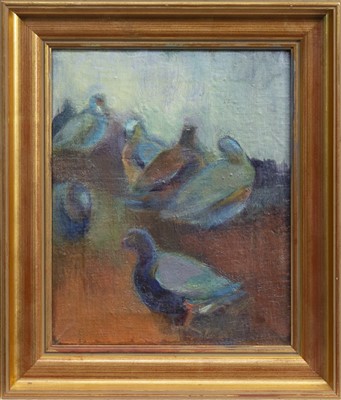 Lot 170 - STREET PIGEONS, AN OIL BY MARY HAMILTON