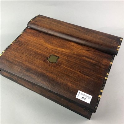 Lot 278 - AN INLAID STAINED WOOD WRITING BOX