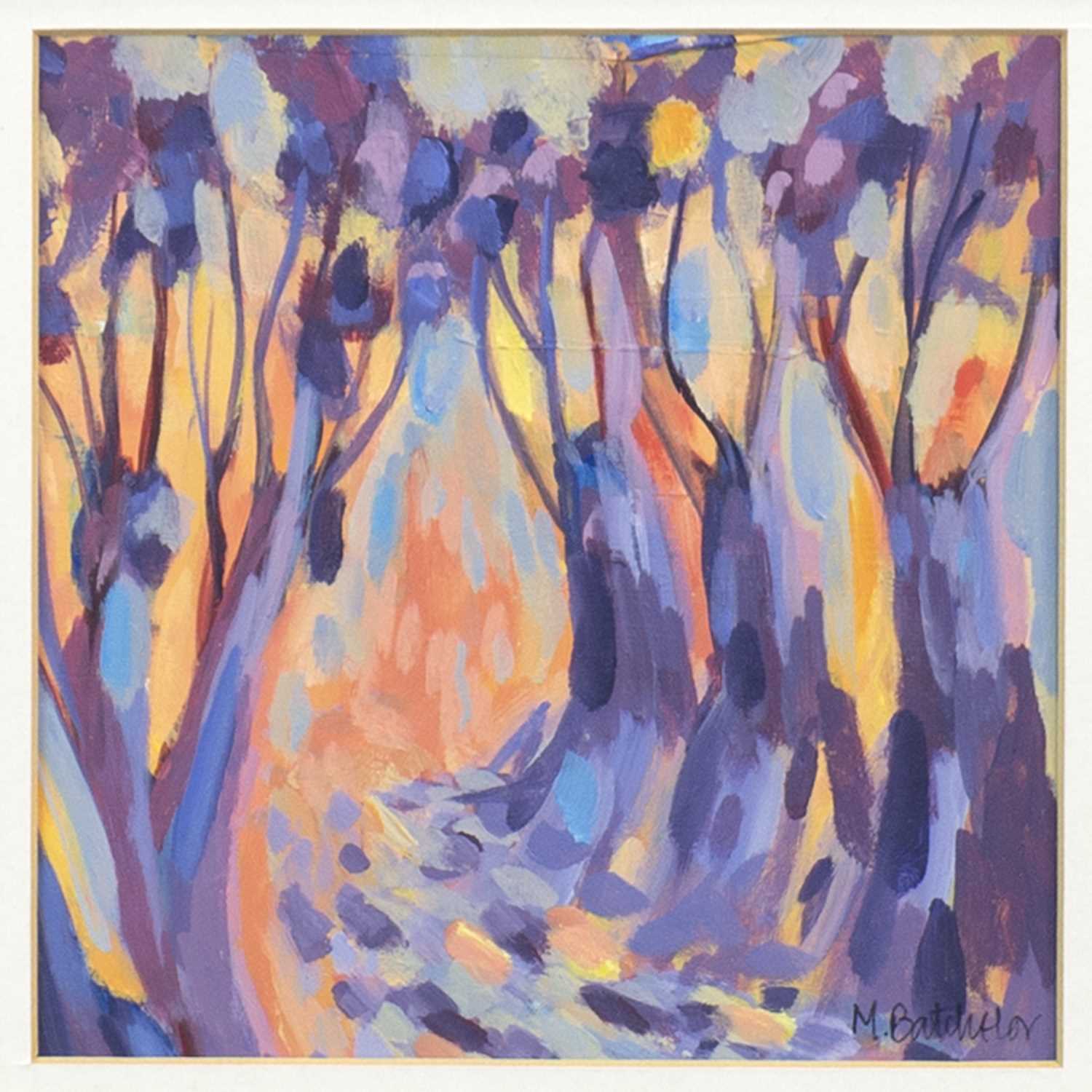 Lot 651 - OLIVE TREES, NOON, AN ACRYLIC BY MARY BATCHELOR