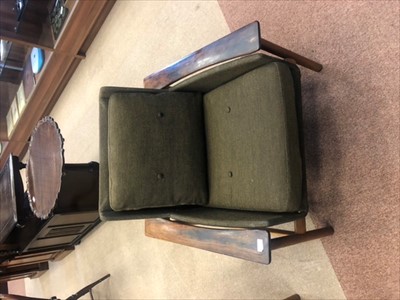 Lot 829 - A DOKKA MOBLER NORWEGIAN ROSEWOOD SETTEE, TWO ARMCHAIRS AND A FOOTSTOOL