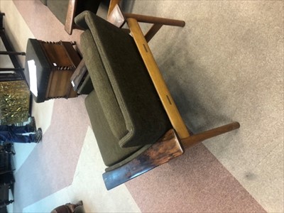 Lot 829 - A DOKKA MOBLER NORWEGIAN ROSEWOOD SETTEE, TWO ARMCHAIRS AND A FOOTSTOOL