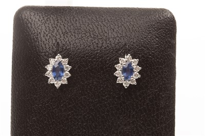 Lot 69 - A PAIR OF SAPPHIRE AND DIAMOND EARRINGS
