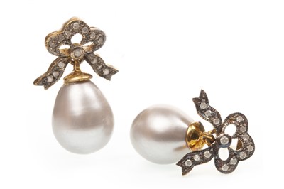 Lot 103 - A PAIR OF PEARL AND DIAMOND EARRINGS