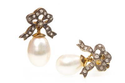 Lot 108 - A PAIR OF PEARL AND DIAMOND EARRINGS